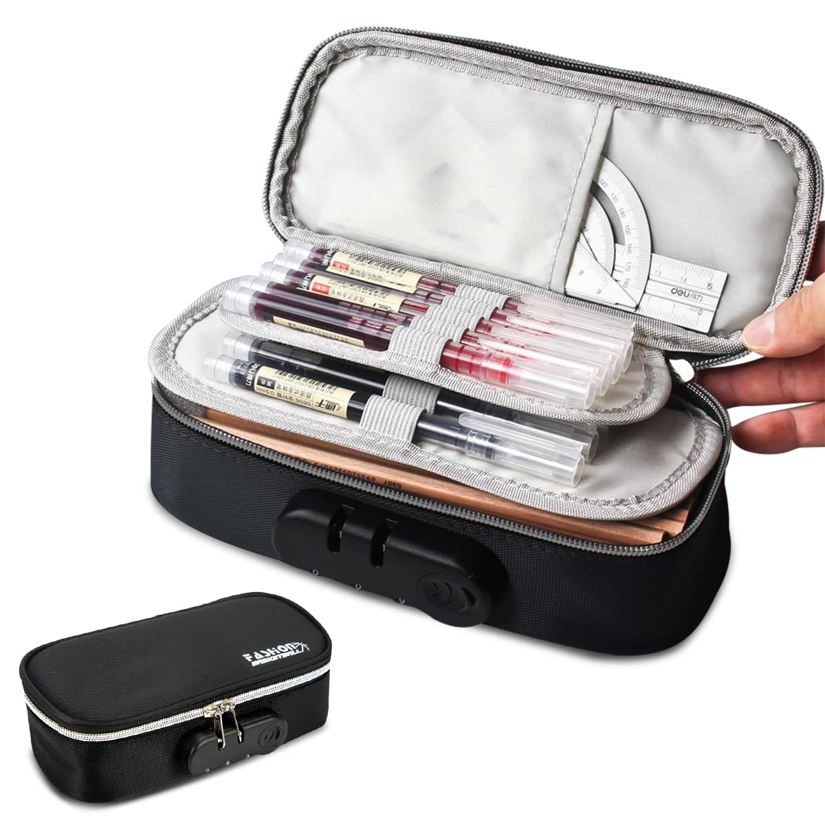 HASTHIP Canvas Large Capacity Pencil Case With Combination Lock, 4 Layer Compartments Big Capacity Pencil Pouch For Boys Girls, Waterproof Pencil Box With Pen Insert Compartment For School (Black) (B0B6BYWG7G) Amazon Price History, Amazon Price Tracker