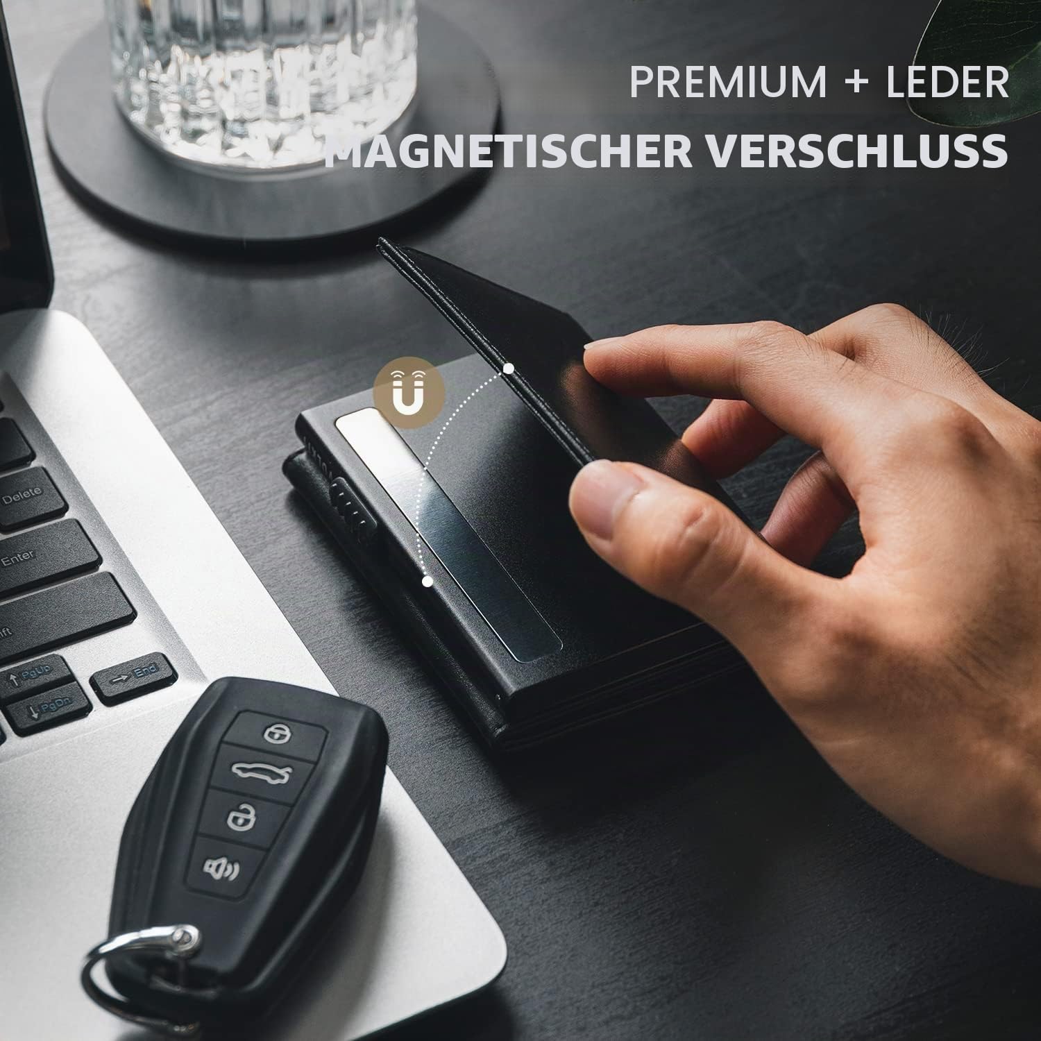 VULKIT Kreditkartenetui RFID-blockierende Pop-Up-Kartentasche aus Echtem Leder mit Geldscheinfach, Ausweisfenster und Magnetverschluss