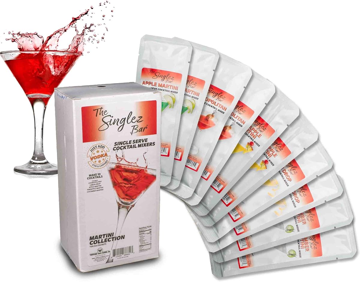 Singlez Bar Premium Martini Mix Collection (paquete de 10) - Deliciosos mezcladores de cócteles Martini - Sin gluten, sin OGM y bajos en calorías - Regalos de otoño para mujeres, recuerdos de despedida de soltera para adultos