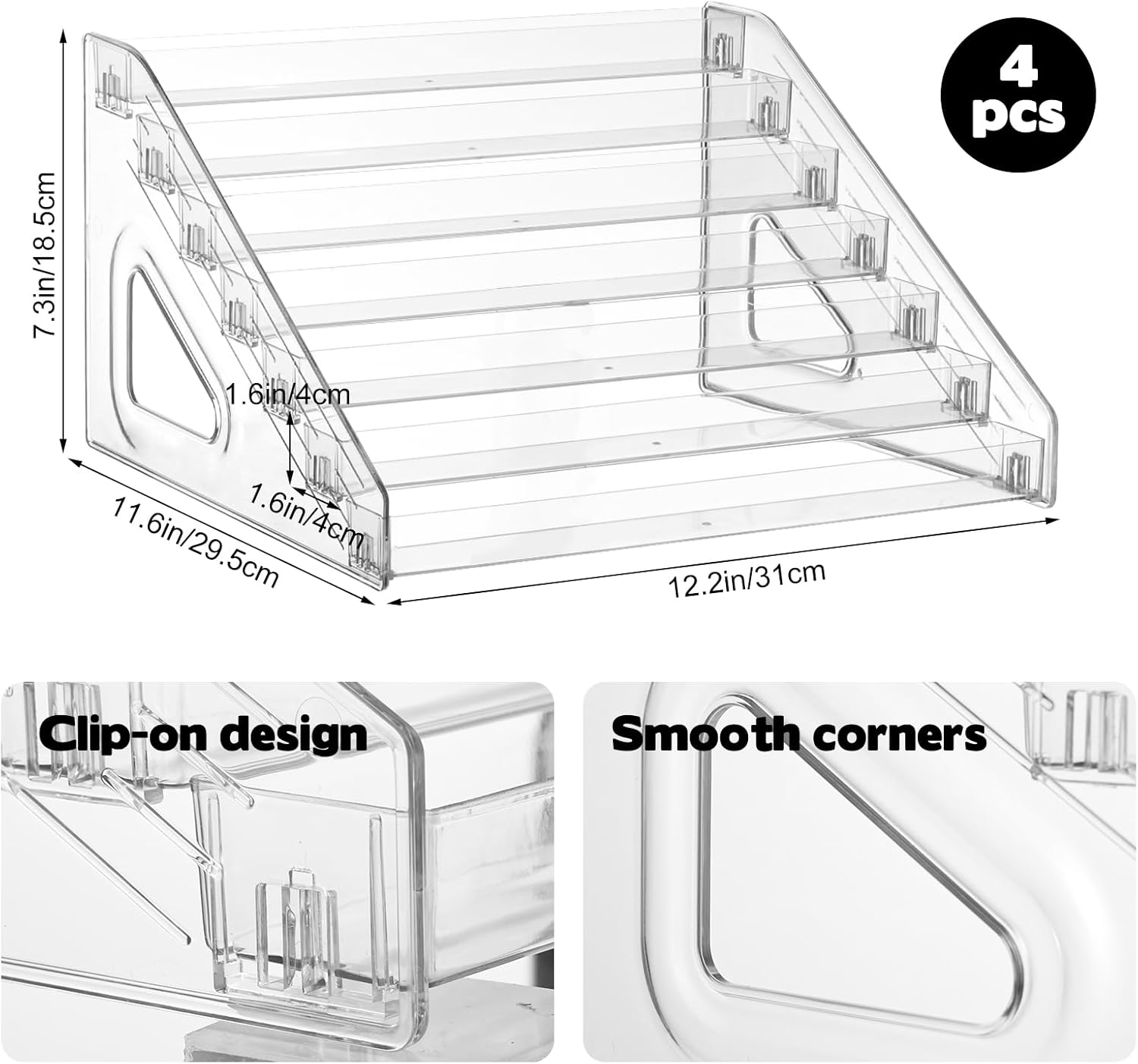 4 Pcs 7 Tier Acrylic Card Display Stand,12 in Versatile Display for Trading Cards,Greeting Card Display Stand,Portable Display Rack Holder for Graded Cards, PSA Cards,Sports Cards, Business Cards