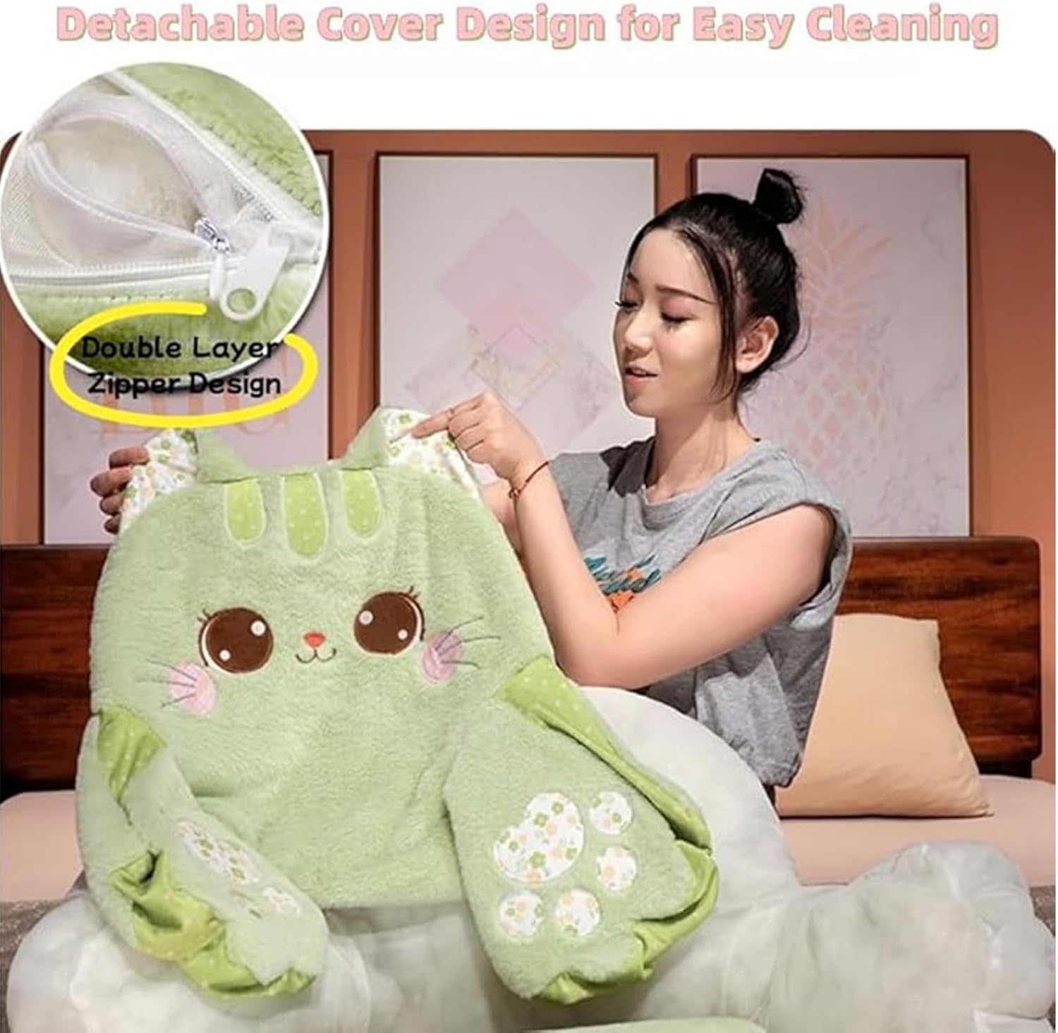 Cute Kitty Rest Reading Pillow for Adults, Kawaii Soft Lumbar Pillows Rest Cushion with Washable Cover for Sitting in Bed, Relaxing, Watching TV, Gaming - Image 3