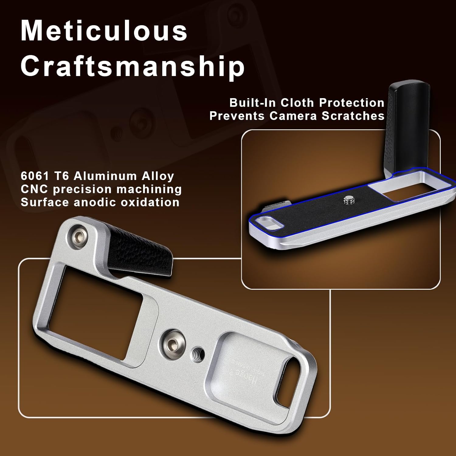 Haoge Handle HandGrip for Fujifilm X-E5 Camera Body L-Shape Grip Bracket HG-FUXE5N-S Silver with Arca-Swiss Standard Plate - Image 7