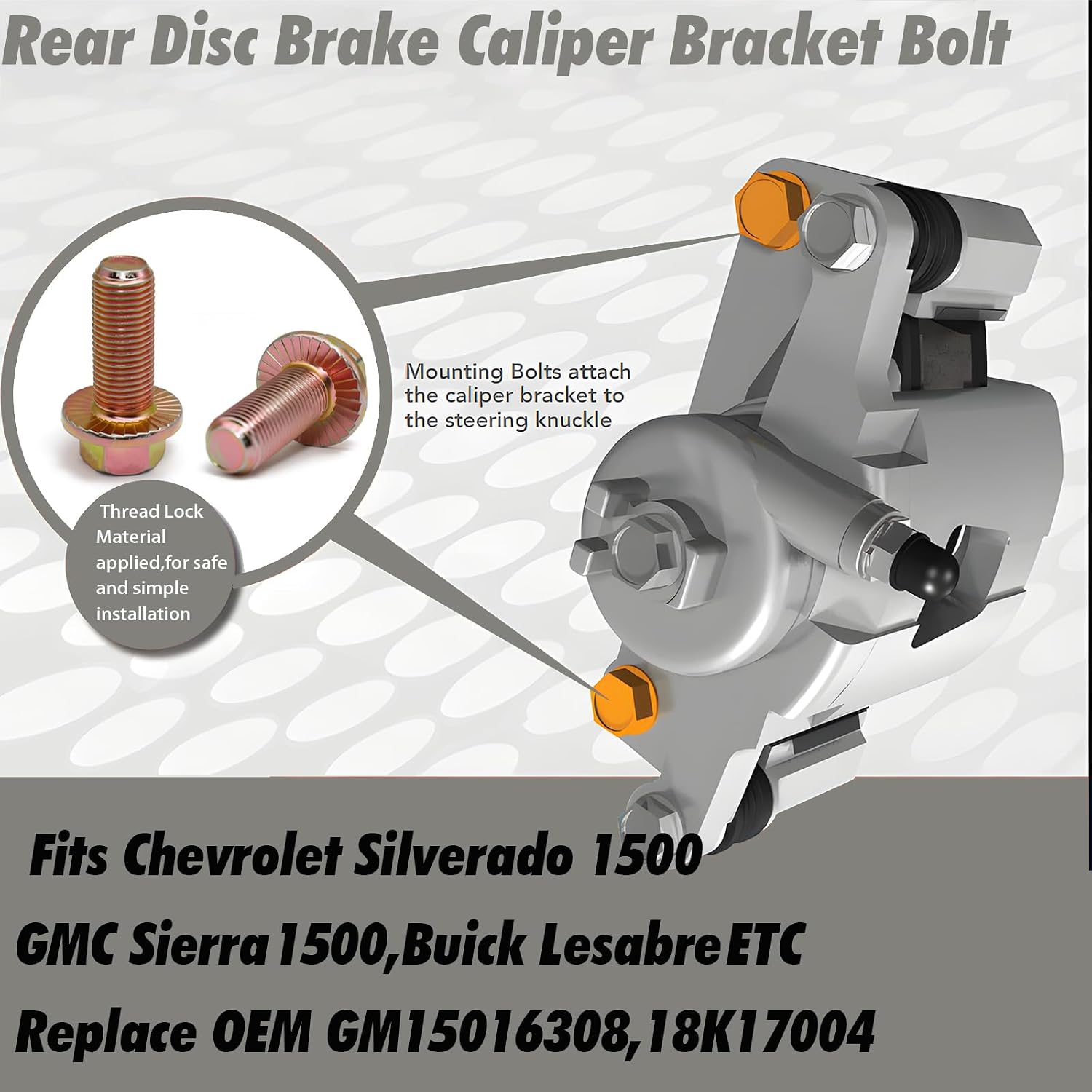 4 Pcs Rear Disc Brake Caliper Bracket Bolt Fits Chevrolet Silverado 1500,GMC Sierra 1500,Buick Lesabre ETC,Replace OEM GM15016308,18K17004
