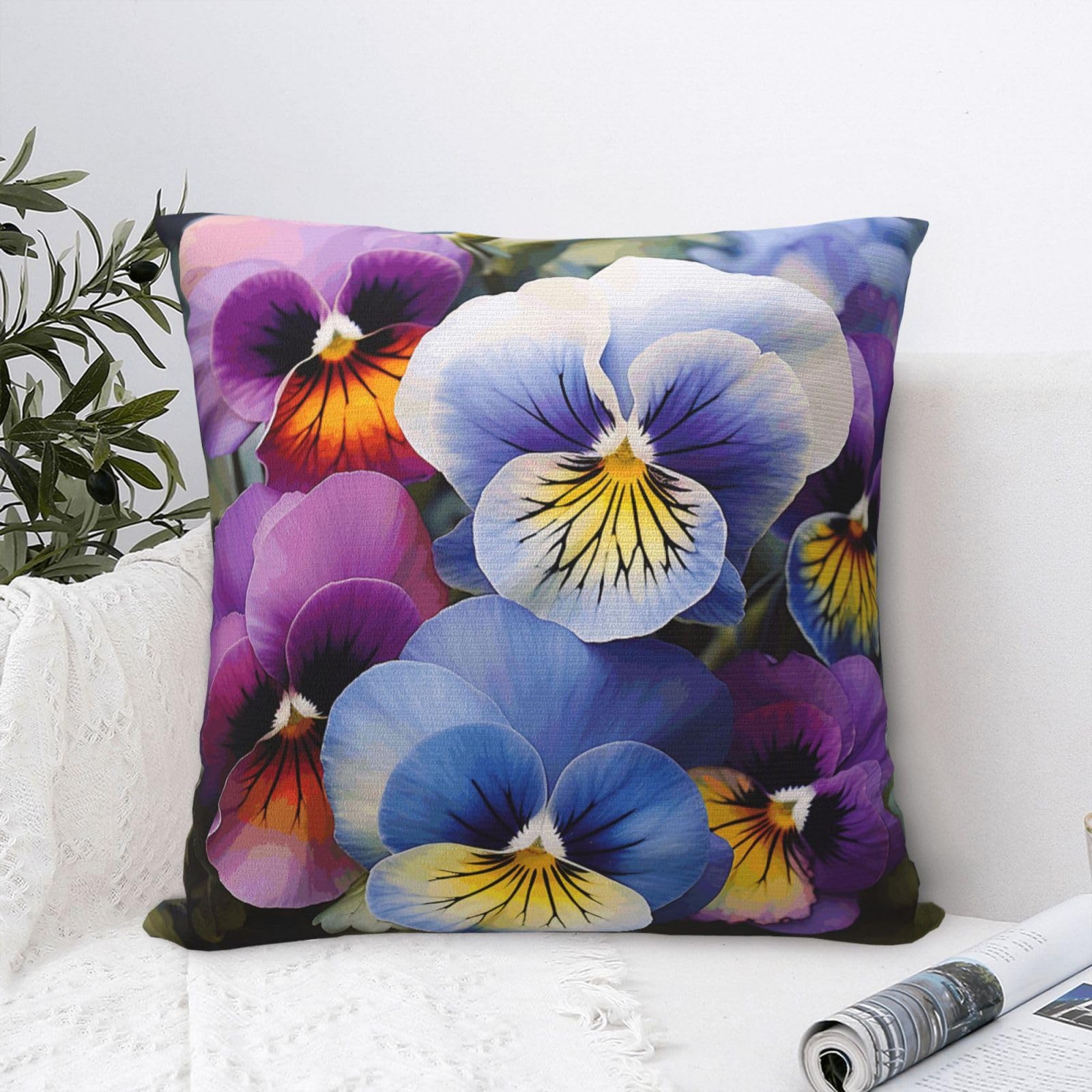 FodPand Luxury Velvet Throw Pillow Covers 20"x20" Super Soft Decorative Pillow Cases - Pansy Perfection Pillowcases Modern Lumbar Cushion Cases for Couch Sofa Bed Pillow Shams