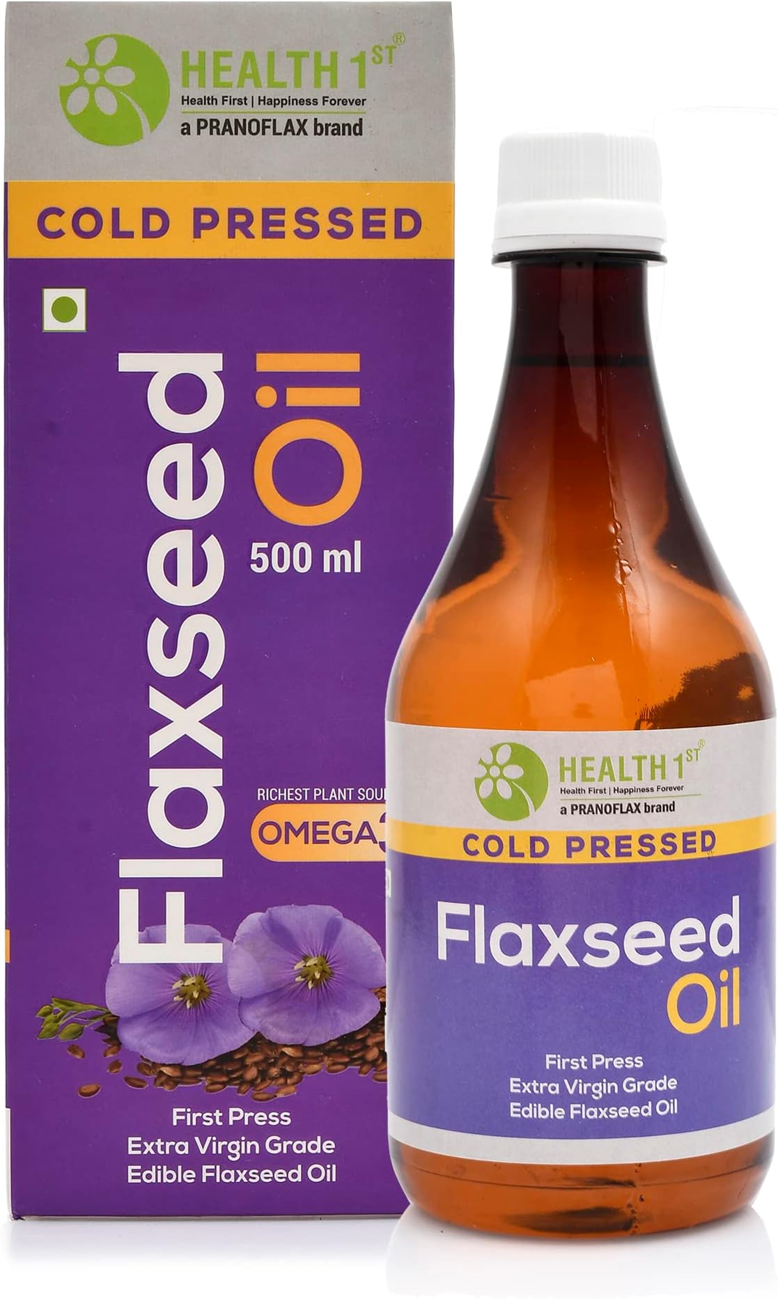 HEALTH 1st Cold Pressed Extra Virgin Flaxseed Oil (Alsi Oil), 500 ml, Good Source of Edible Omega 3,6,9