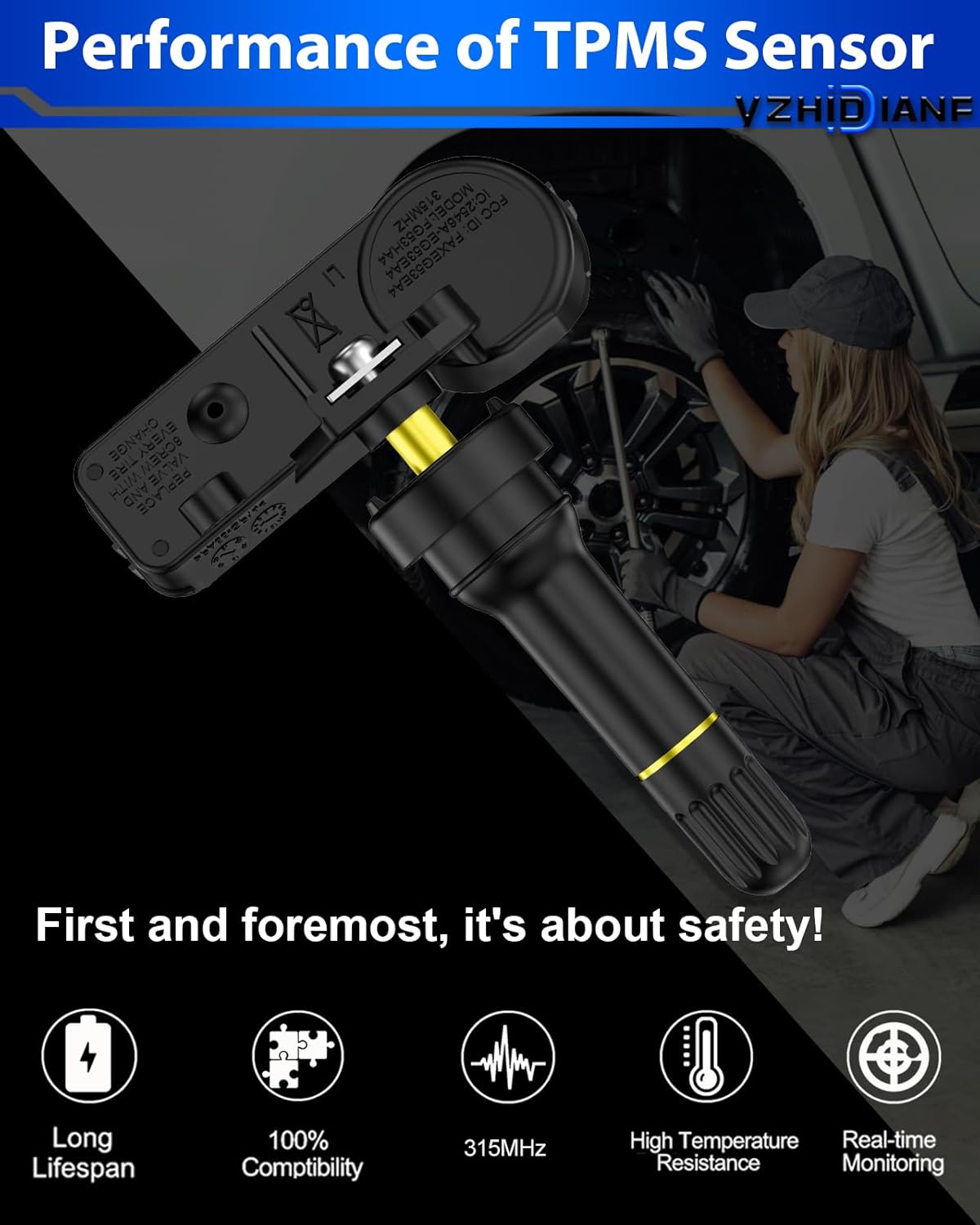 Tire Pressure Sensor 315Mhz Pre-Programed for:-Ford F150 2009-2014, Edge 2011-2014, Explorer 2011-2015 for:-Mustang Fusion F250 F350 for:-Lincoln MKZ TPMS Sensor OE# DE8T-1A180-AA (Set of 4)