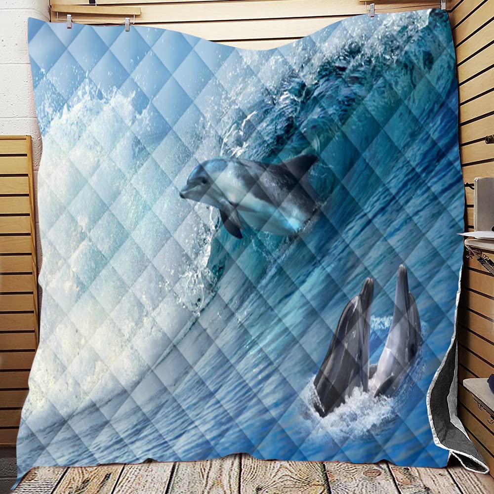 Fansu Colcha Acolchada Fina Suave Cubrecama Rellenos Finos Toda Temporada Edredón Estampada Colchas Bouti Cama 90/135/150, Impresión 3D Manta para Sofa (Surfear con Delfines,226 * 260cm)