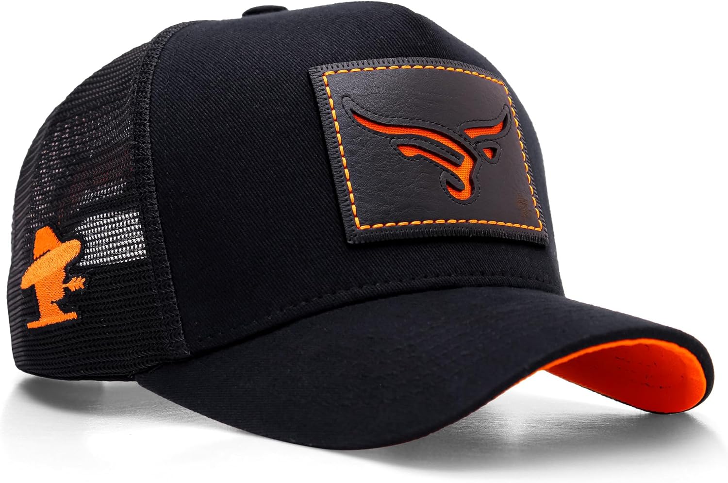Sacudido's Cap Hat | Stylized Bull Trucker Cap - Black and Orange | Western Rancher Edition | Adjustable for Men Women