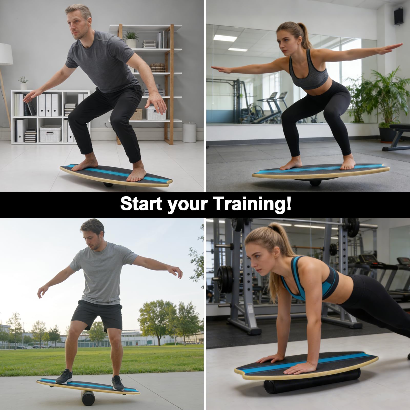 Diesisa Balance Board: Tavola Oscillante Per Surf 7 In 1 - Set Di Tavola Per Equilibrio In Legno Con Rullo E Palla Per Equilibrio - Balance Trainer Per Allenamento Di Surf, Fitness, Riabilitazione