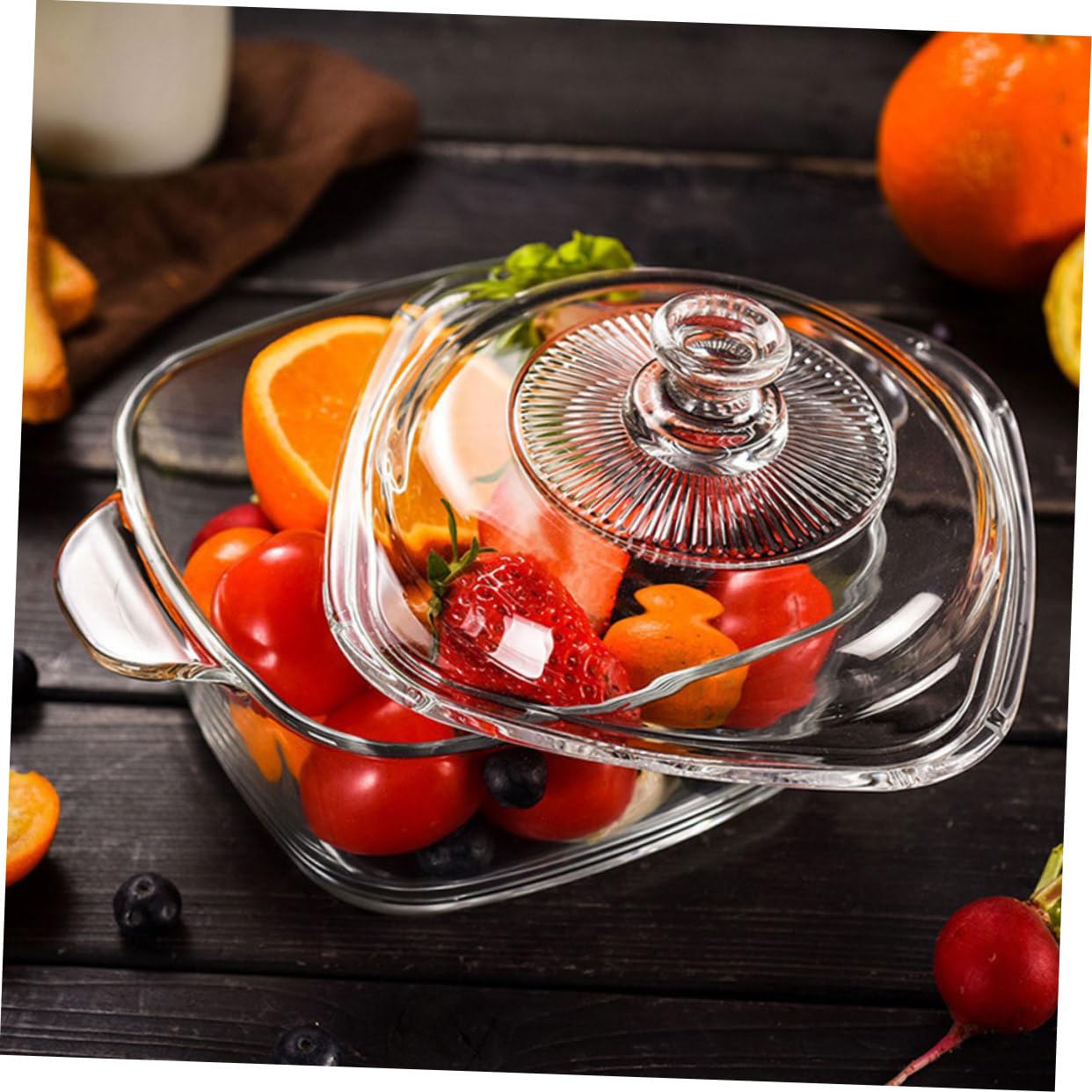 Zerodeko Ofenfeste Glasschüssel mit Deckel 1l Mikrowellengeeignet Dickwandiges Glas Bruchsicher für Buffet und Snack Riegel