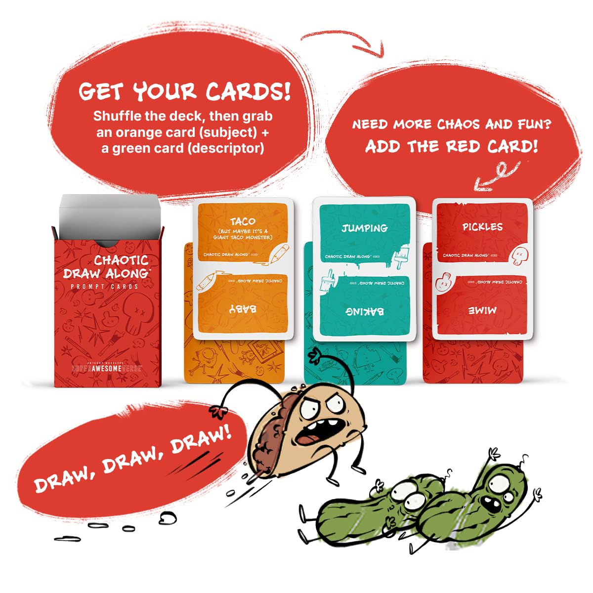 110 Drawing Prompt Cards, Creative Sketch Game with 105 Unique Prompts and 5 Blank Cards for Artists, Families, Classrooms and Party Games