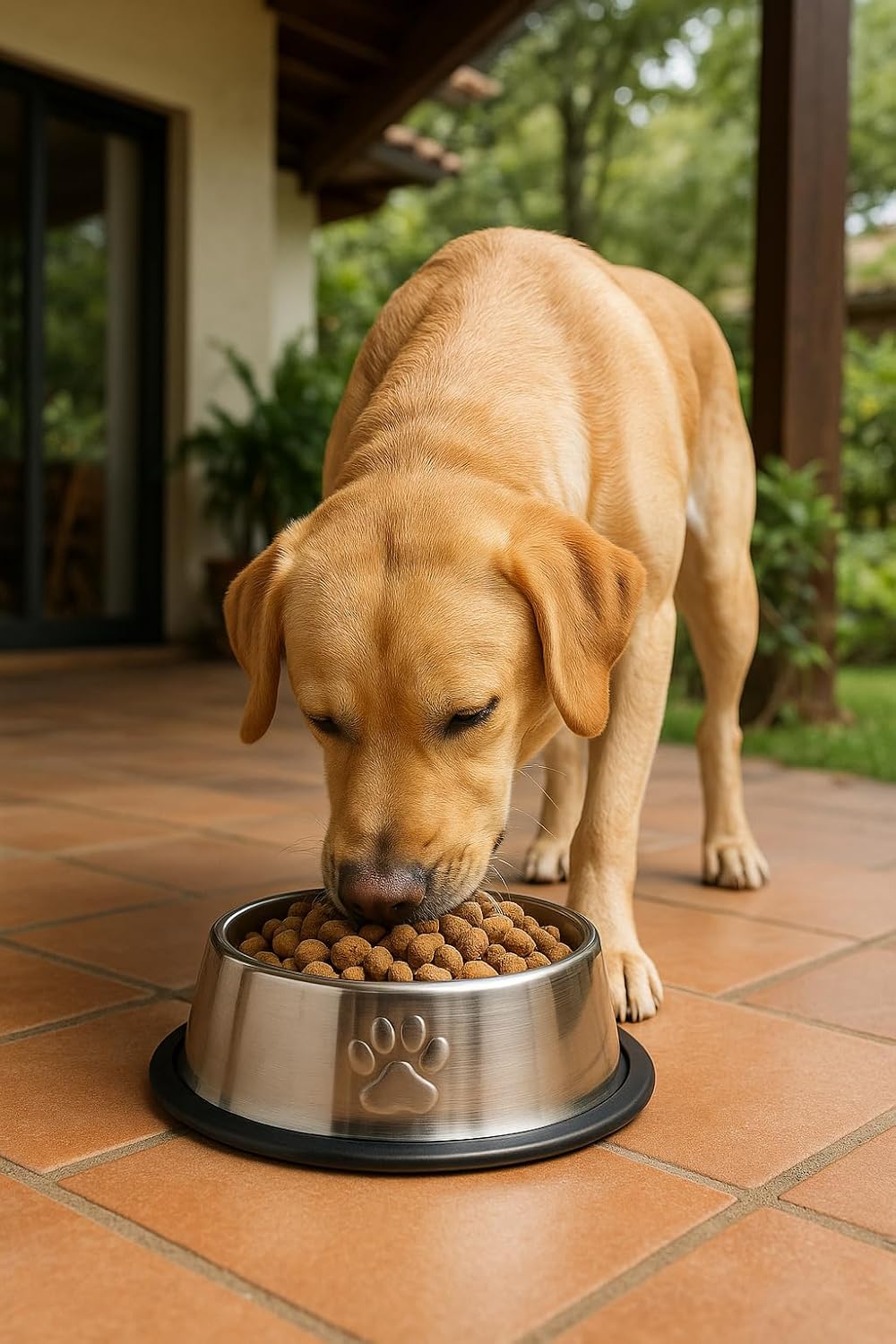 Comedouro Premium em Aço Inox para Cães, Base Antiderrapante, Design Pata, 25cm Largura, 500-600g Capacidade, Tigela Resistente para Cães Médios e Grandes Ração e Água