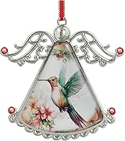 Vista 16 de XUTAI Ángel de árbol de Navidad con flor de cerezo colgante de vidrio, colgante de vidrio de ángel para decoración navideña