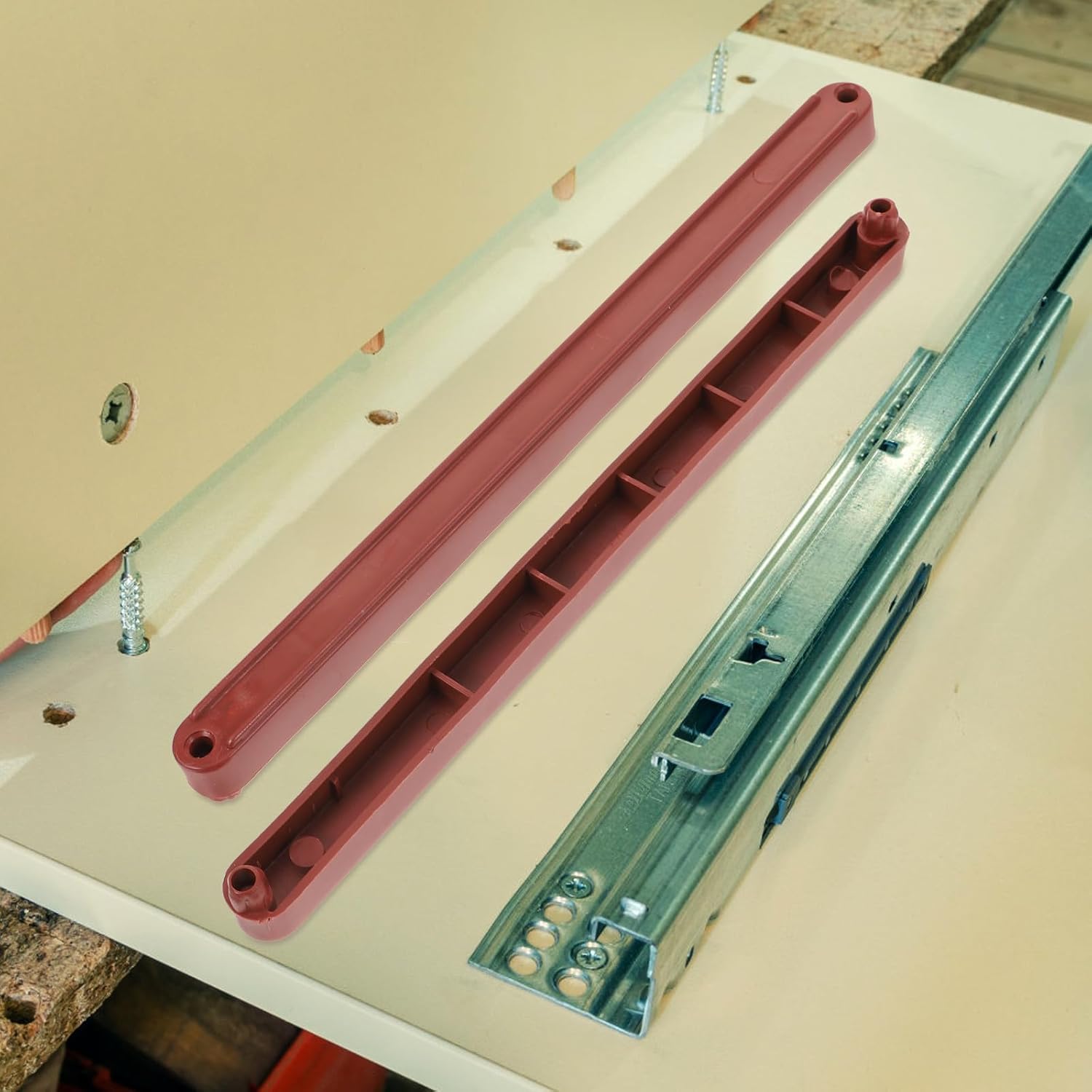 Generic 2pcs Plastic Bottom Mount Drawer Guide Rails 235mm Brown Furniture Slides Replacement Parts for Cabinet, Dresser, and Wardrobe Drawer Repair