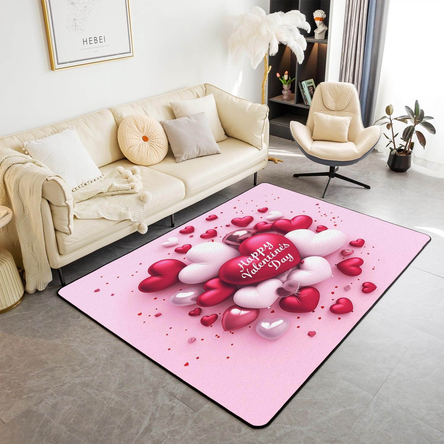 Erosebridal Eiffel Tower Area Rug 4'11" x 3'3", Romantic Paris Themed Carpet for Girls Women, Flowers Petals Non Shedding Indoor Floor Mat for Living Room, Couple Valentine's Day Decorative Rug