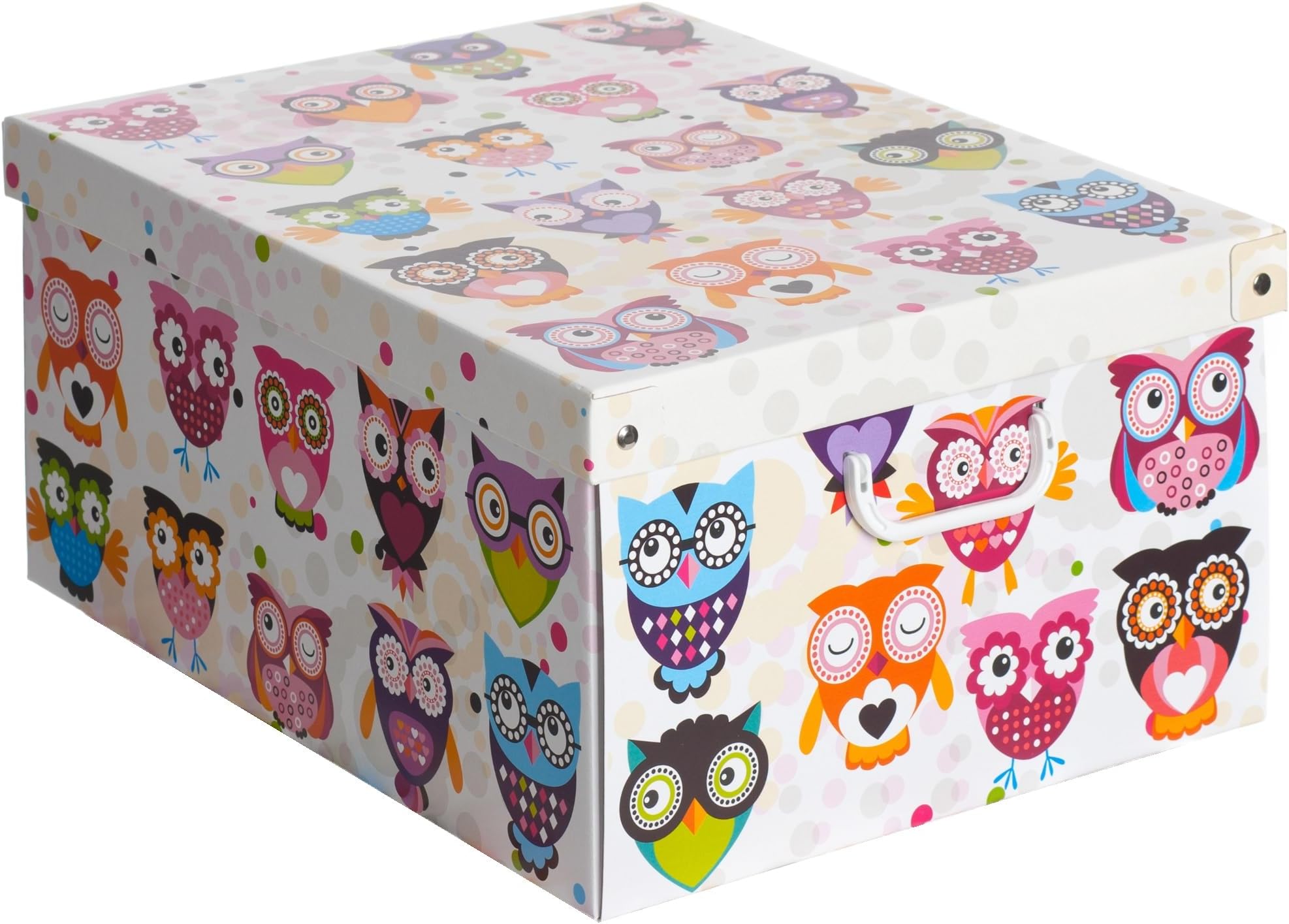 Lavatelli Collection Gufetti/Owls Large - Decorative Storage Box with Lid and Handles, Cardboard Organiser for Clothes, Toys, Blankets, and Home Essentials