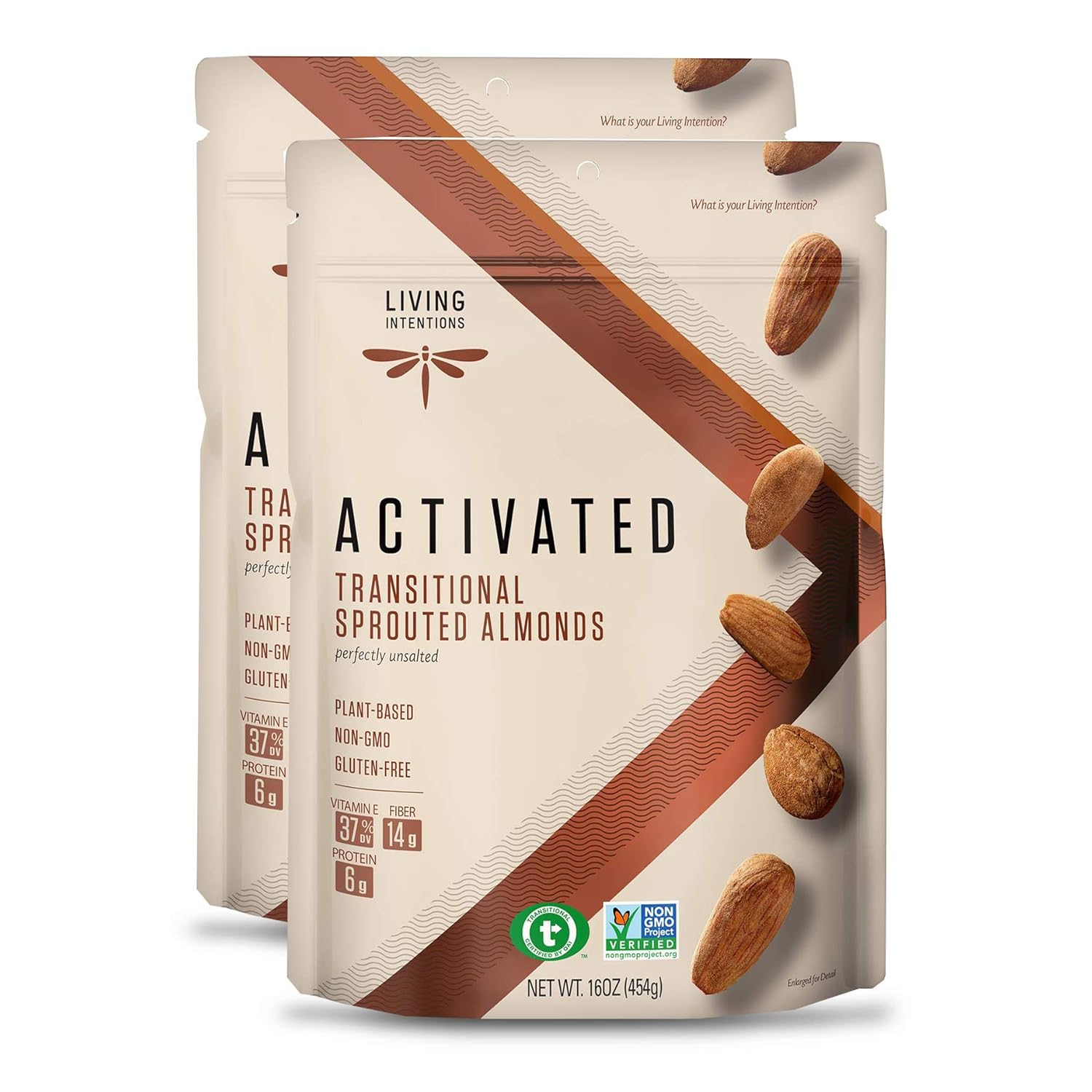 Living Intentions Sprouted Transitional Almonds, Nongmo, Gluten Free, Vegan, Paleo, Kosher,16 Oz (Pack of 2)