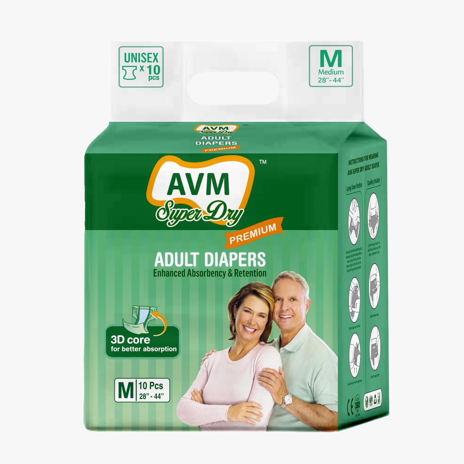 AVM Super Dry Premium Adult Diaper M size (Medium) | Unisex | Waist (28"-44") PACK OF 1 (10 pcs) | High Absorption | Wetness indicator | Leak proof | Odour lock.-image-28