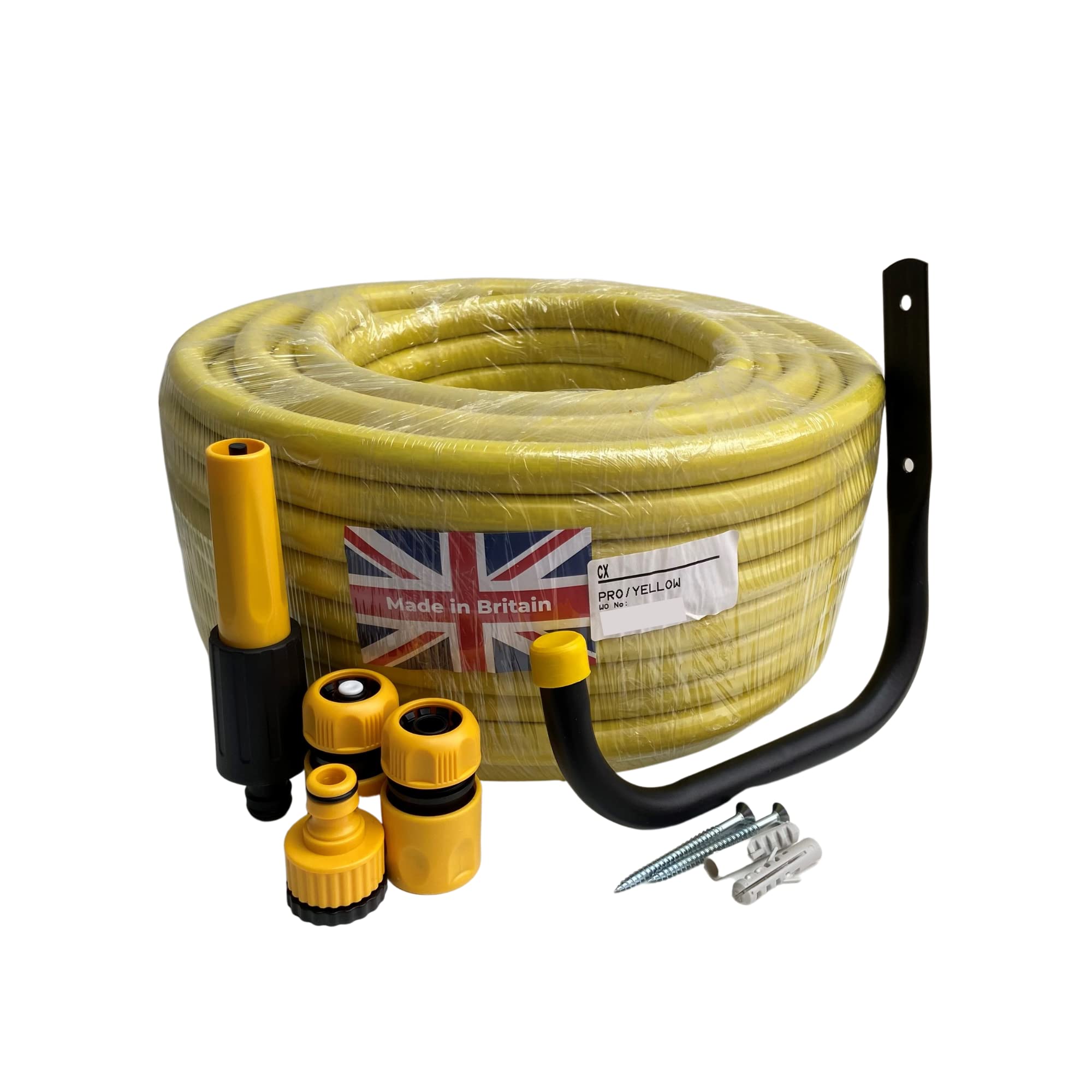 Onestopdiy.com Green,Yellow 45 Metre Pro Hose Pipe Anti Kink + Hozelock Compatible Connectors + Wall Hook