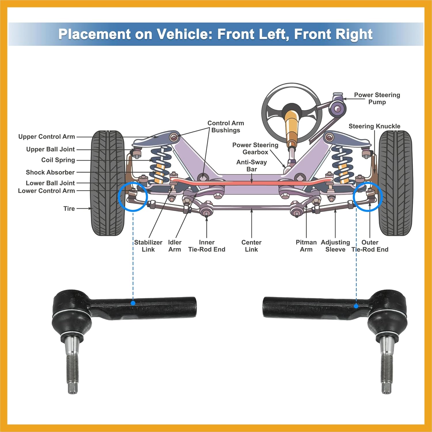 2pcs Front Outer Tie Rod End Links ES800408 Suspension Steering Tie Rod End 5183761AA 5183761AB for Dodge Caliber 2007-2012 for Dodge Journey 2009-2018 Replacement