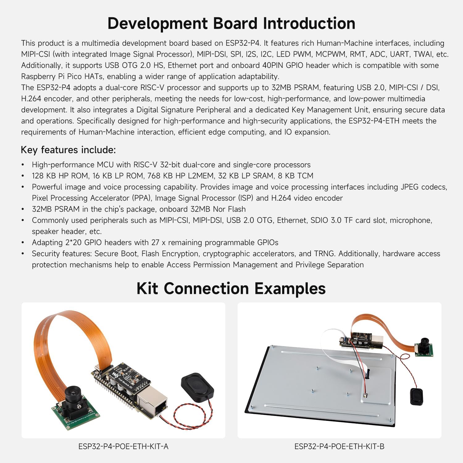 Waveshare ESP32-P4-ETH High-Performance Development Board, Based On ESP32-P4, with 100 Mbps RJ45 Ethernet Port, with Pre-Solder Pin Headers, Bundle with a PoE Module, 3 Items