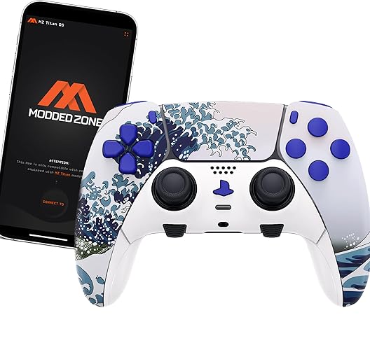 MODDEDZONE Custom Modded EDGE Controller for PS5 & PC With Mobile App Controlled Smart Anti-Recoil and Rapid Fire Mods - Boost Performance and Win with Unique Designed Wireless Controller Wave