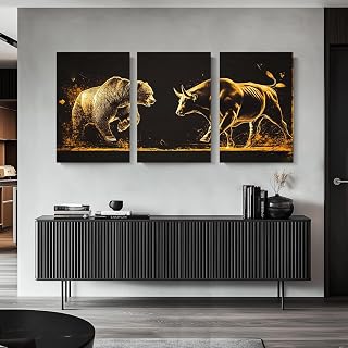 Wivsev Bulls and Bears Canvas,Bull Wall Art,Wall Street Canvas for Bedroom,Livingroom,Office (16" x 24" x 3 pcs)
