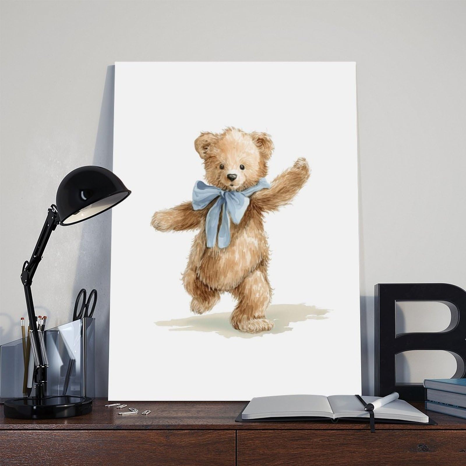 Leinwandposter mit laufendem Teddybär, Schlafzimmer, Landschaft, Büro, Raumdekoration, Geschenk, 61 x 91,4 cm (L x B)