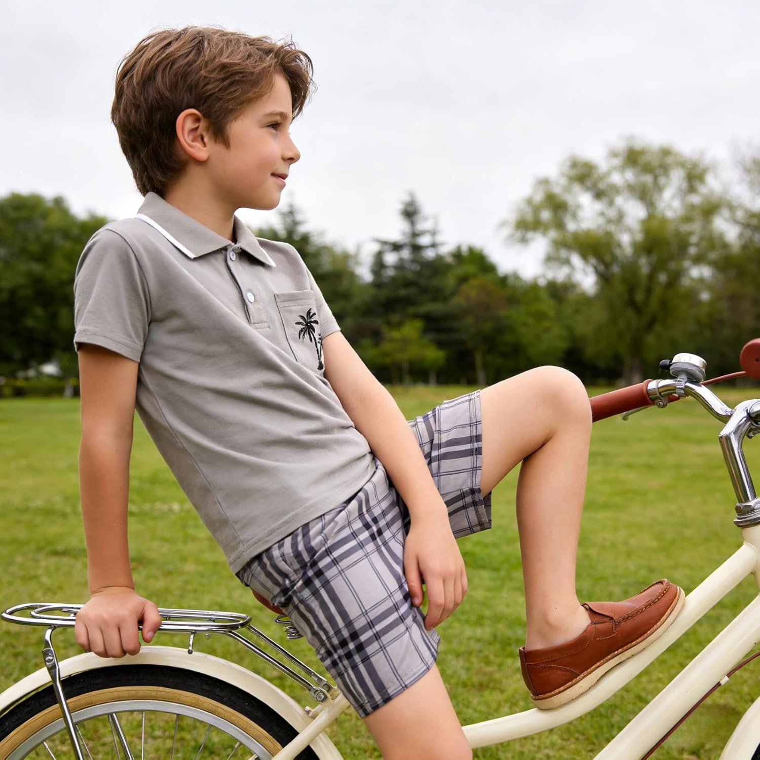 Kids Tween Boy Clothes Casual Short Sleeve Polo Shirt + Plaid Print 2Pcs Shorts Summer Clothing Set - Image 3