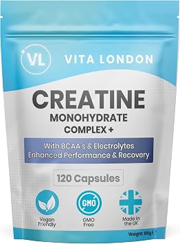 Creatine Monohydrate Complex + BCAA's & Electrolytes | 120 Vegan Creatine Capsules for Women & Men Not Creatine Powder, Gummies or Tablets | Enhanced Performance & Recovery