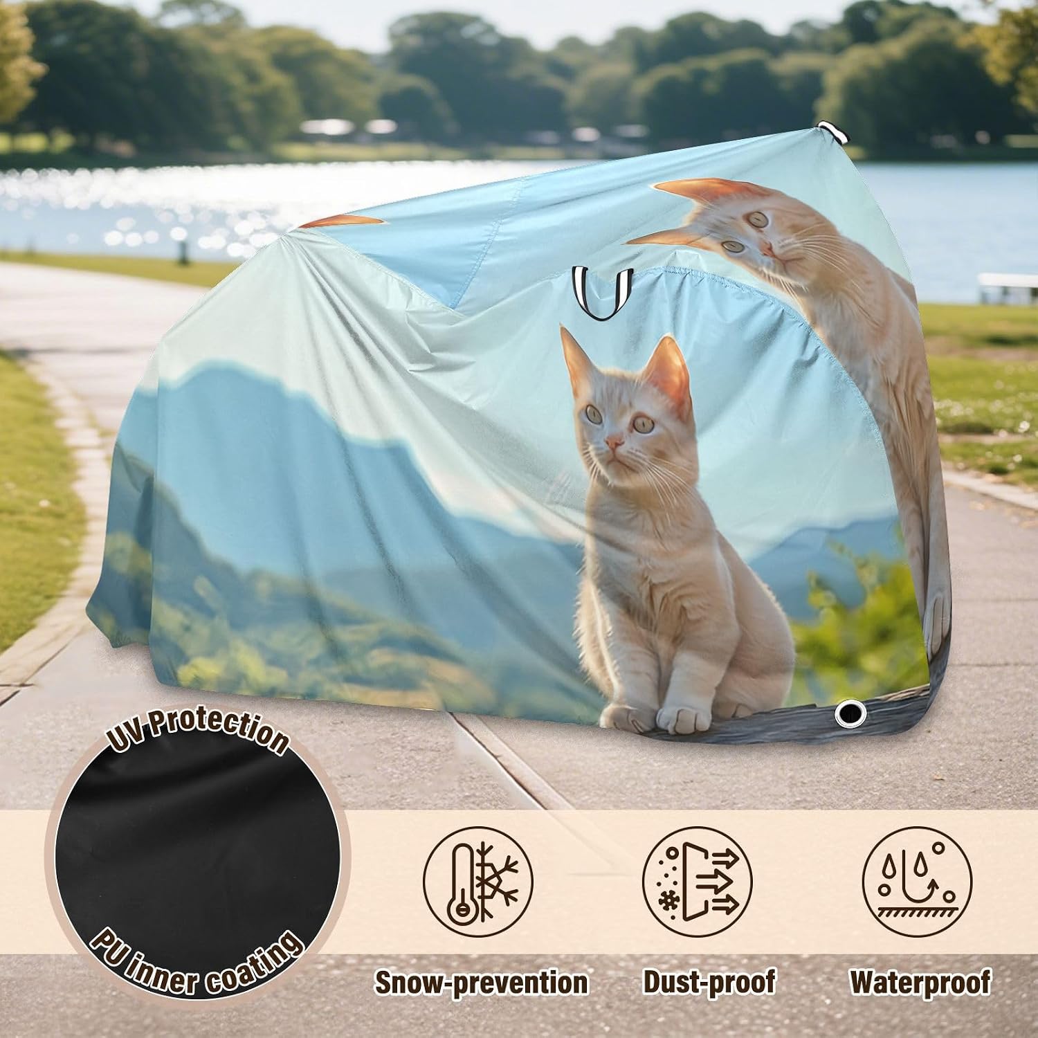 Cute Cat Bike Cover Waterproof Outdoor Storage, Bicycle Cover Rain Sun UV Wind Proof for Mountain Bike,Road Bike,Electric Bike