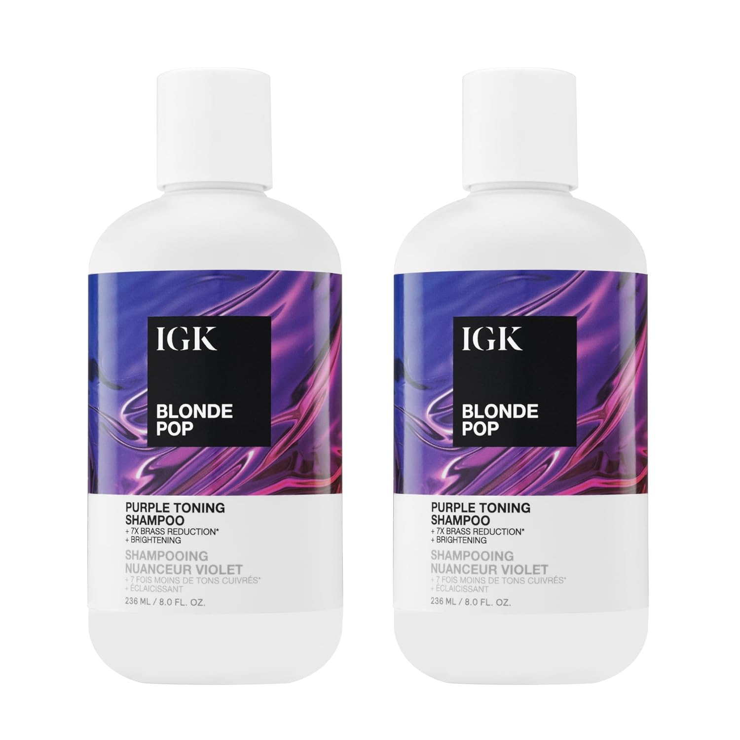 IGK Blonde Pop Shampoo 2-Pack – Purple Shampoo for Blonde, Highlighted, or Color-Treated Hair