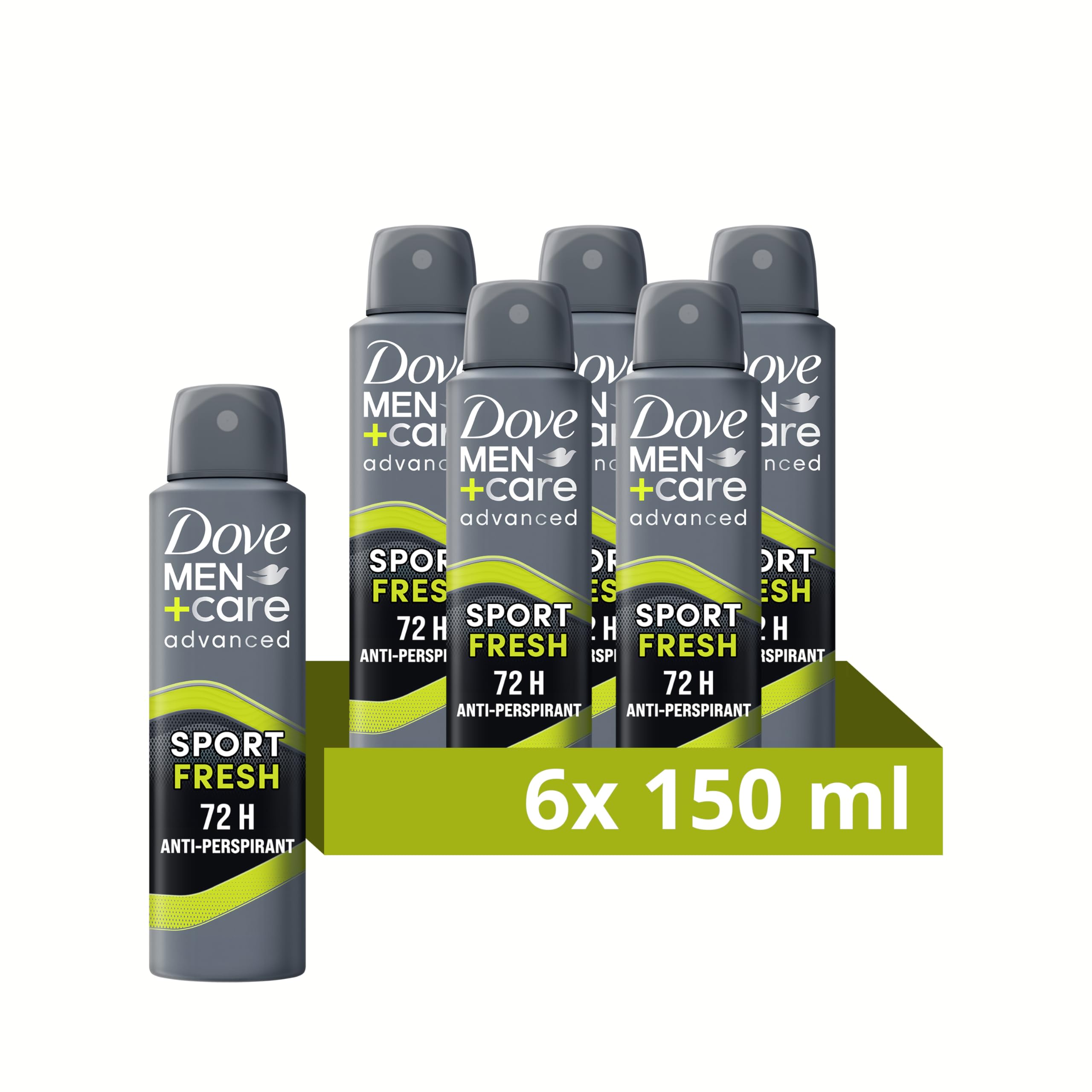 Dove Men+Care Advanced Sport Fresh Men's Antiperspirant Deodorant Body Spray with ¼ moisturising cream & Triple Action technology for 72 hour sweat and odour protection 150 ml, Pack of 6