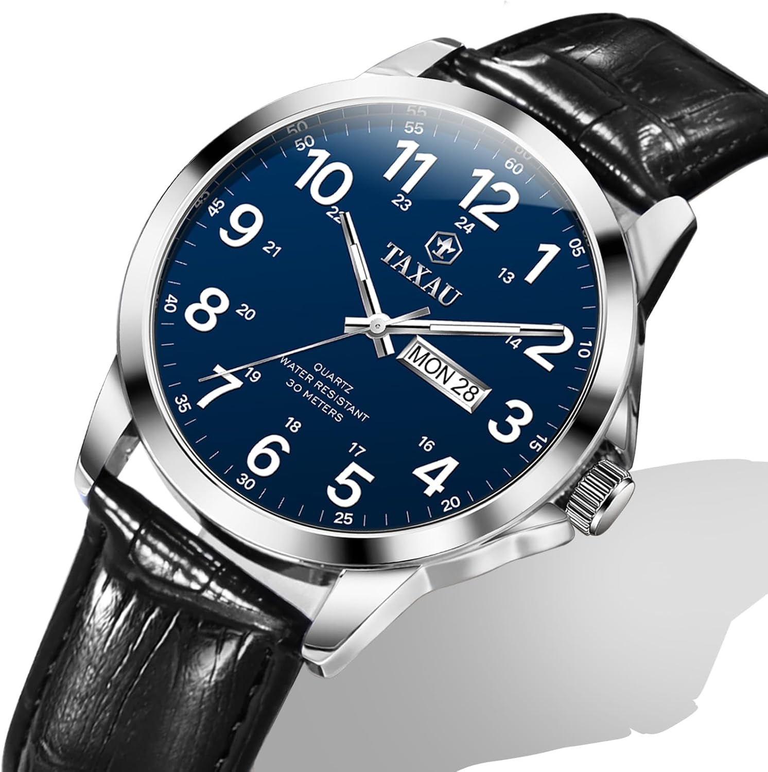 Men's Watches Leather Band Stainless Steel Quartz Analog Watch Luxury Waterproof Watches for Men Dress Men's Wrist Watch with Day Date Arabic Numeral Relojes para Hombre - Image 7