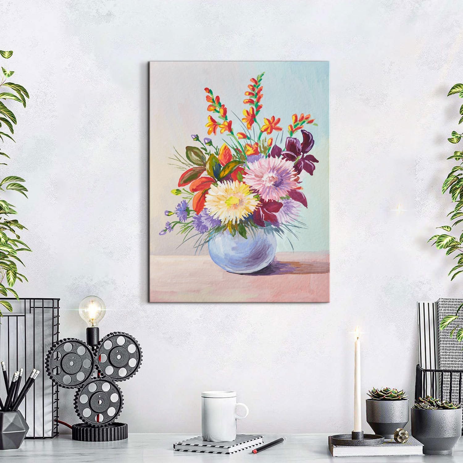 Colorful Daisy Flower Wall Art Painting for Living Room Wildflower Bouquet Canvas Prints Artwork Bedroom Decor Watercolor Botanical Plant Picture Floral Poster Bathroom Kitchen Home Decorations 12x16"