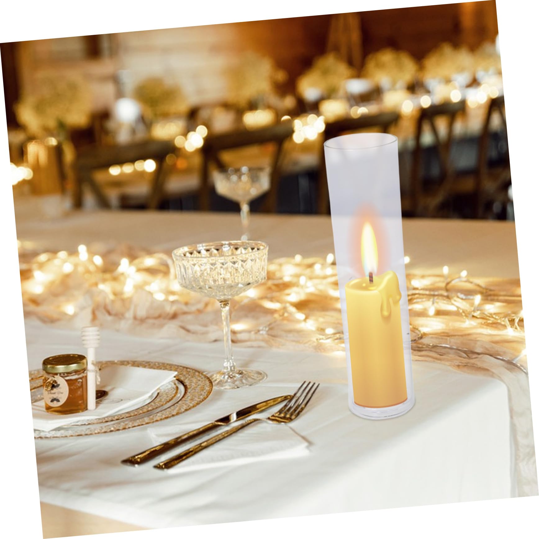 POPETPOP Candelabro de Vidrio Transparente en Cilindro, Resistente al Viento, para Centro de Mesa de Boda y Cumpleaños, Decoración del Hogar
