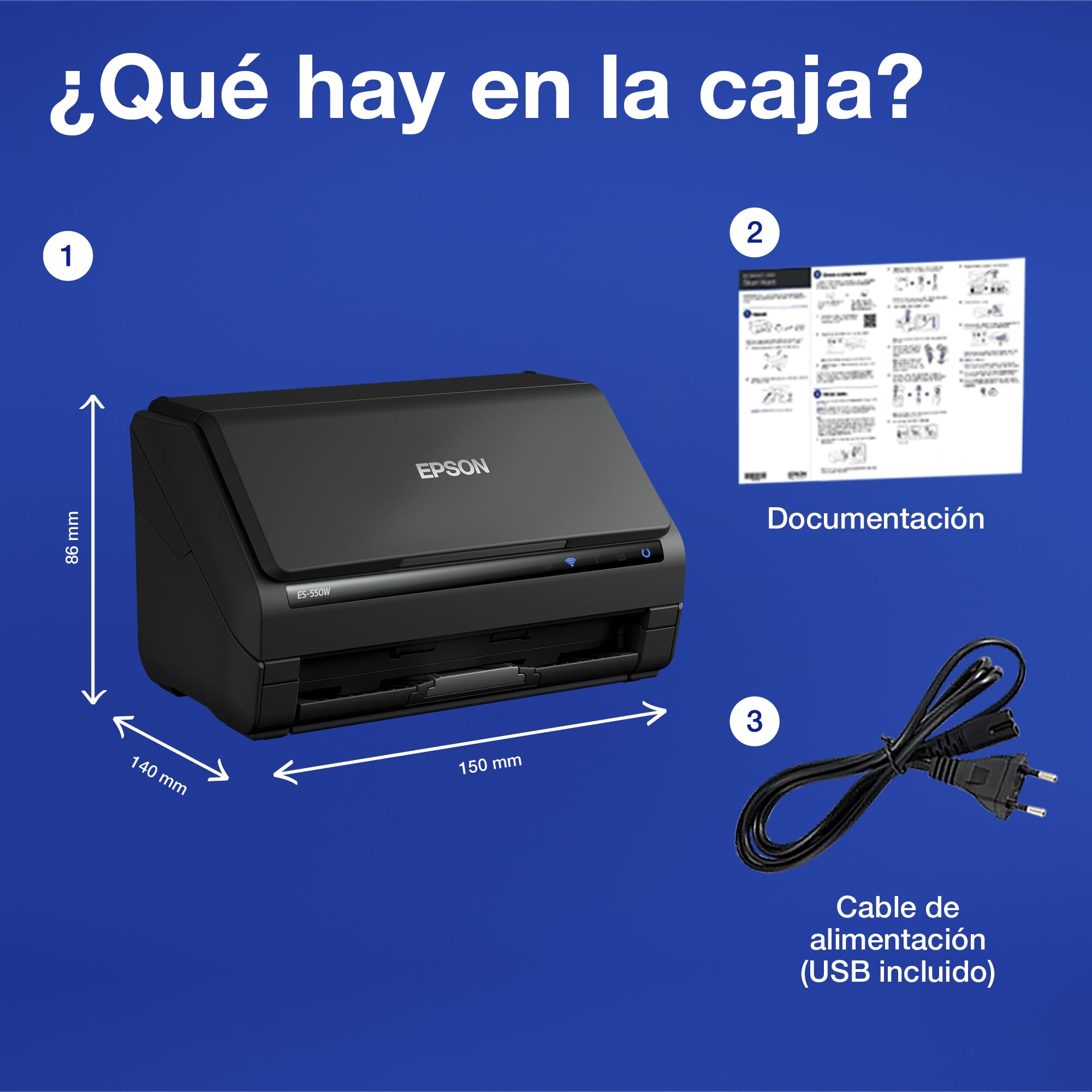 Epson Workforce ES-550W Escáner de Documentos inalámbrico | 45 ppm / 90 ipm | Alimentador automático de Documentos de 100 Hojas | Color | Conectividad USB | hasta A4