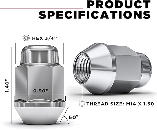 Miniatura 2 de White Knight 1709S-20AM - Tuerca de llanta de bellota cromada M14x1.50 (paquete con 20 unidades)