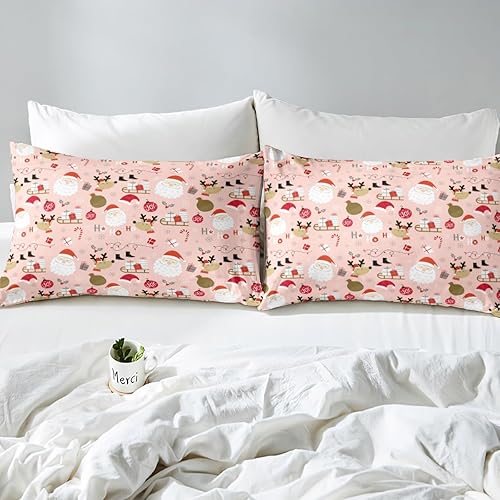 Miniatura 4 de Manfei Juego de sábanas de Navidad tamaño individual, juego de ropa de cama de Papá Noel y reno para decoración de habitación de niños y niñas,