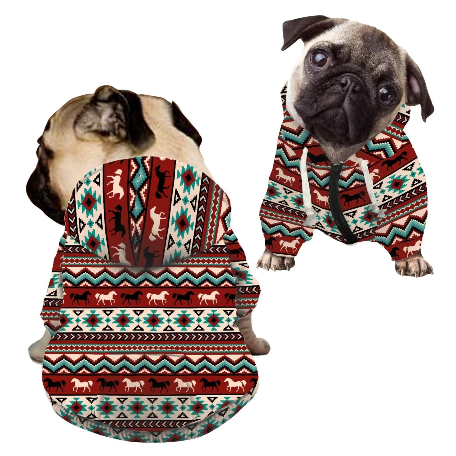 Howilath Aztec Tribe Dog Hoodies Dog Zipper Closure Clothes Apparel with Pocket Winter Warm Sweatshirt for Medium Dog Puppy Cat - S