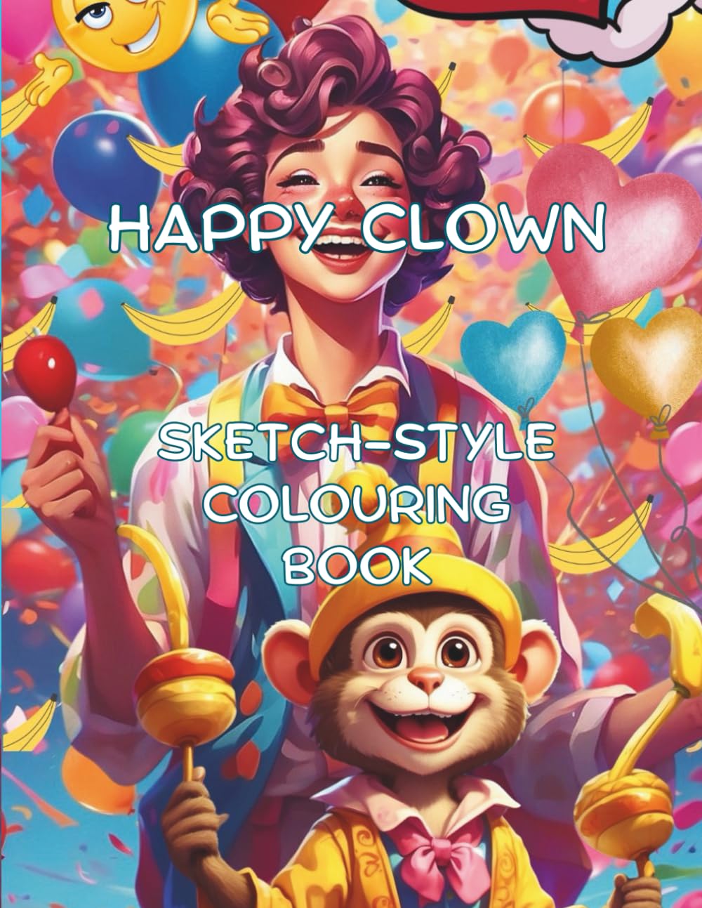 Happy Clown Sketch-Style Colouring Book