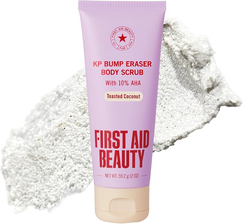First Aid Beauty KP Bump Eraser Body Scrub with 10% AHA - Dermatologist-Tested Keratosis Pilaris Exfoliator - Support for Rough Bumps, Uneven Skin Texture & Strawberry Skin - Sensitive Skin