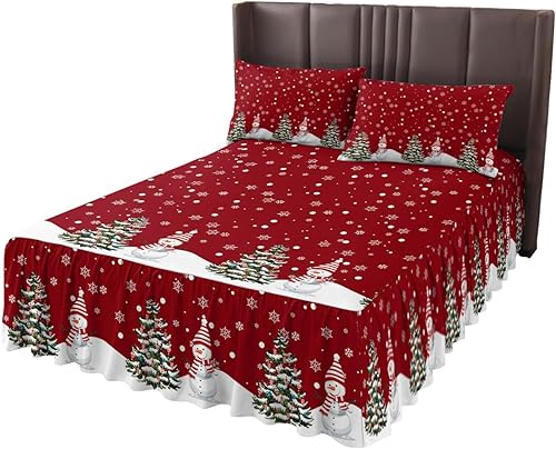 Faldas de cama plisadas para cama King de 78 x 80 pulgadas, diseño de muñeco de nieve blanco y muñeco de nieve, minimalismo, decoración de invierno,