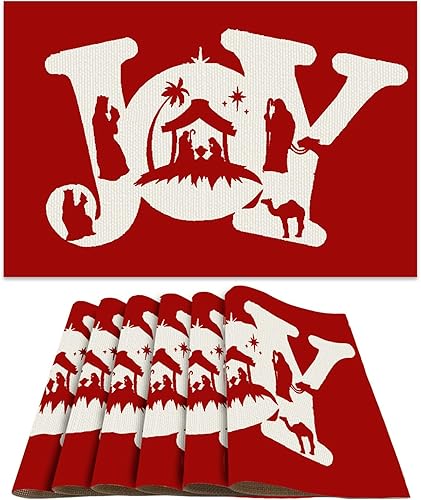 Miniatura 6 de XMNTG Juego de 4 manteles individuales de Navidad, manteles individuales de Navidad, copos de nieve roja, manteles individuales de mesa de invierno,