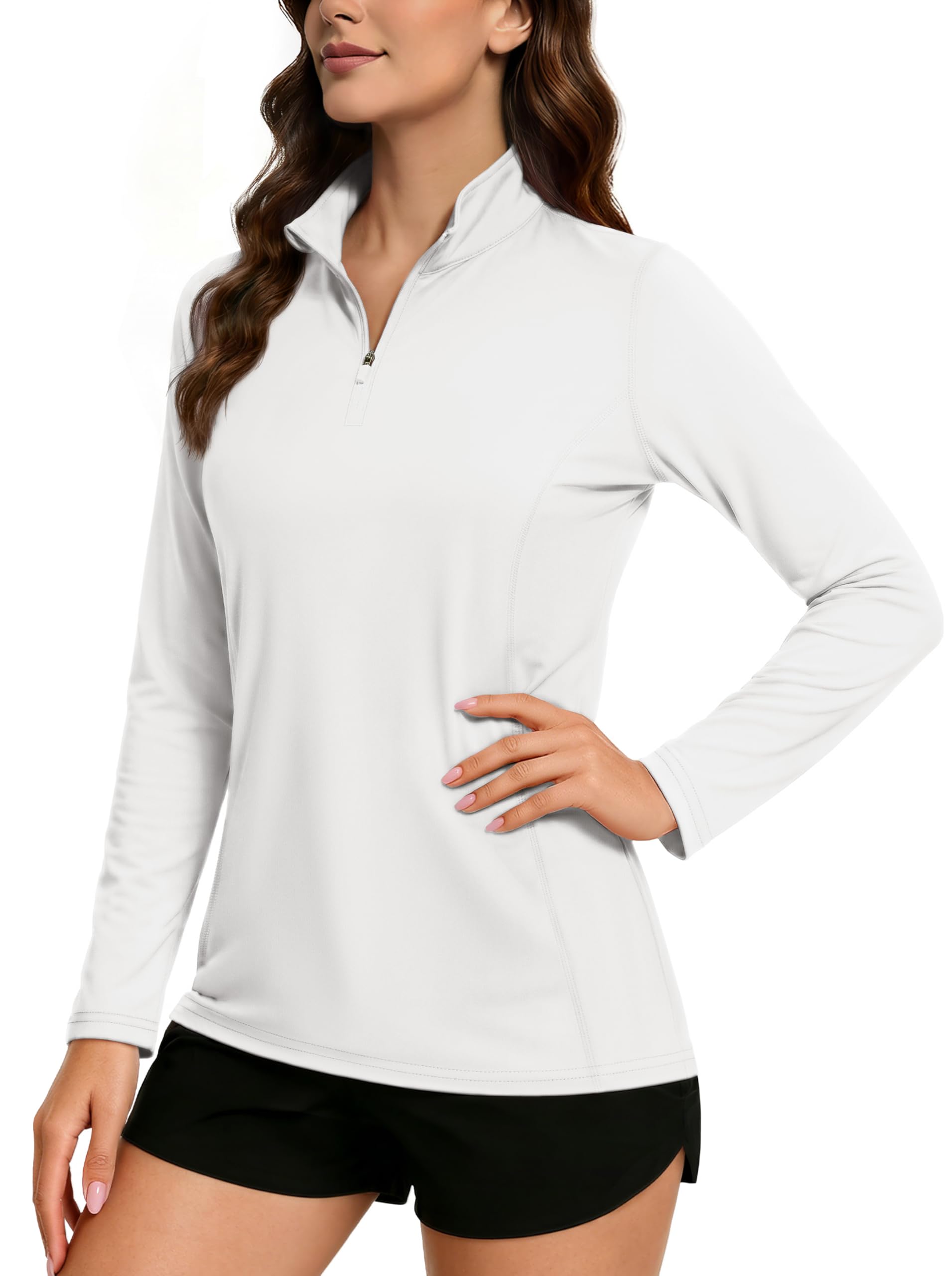 Photo 1 of **DIRTY*** TACVASEN Women's Quarter Zip Pullover Golf Shirts Long Sleeve SPF Shirts Sun Protection Workout Tops White, L