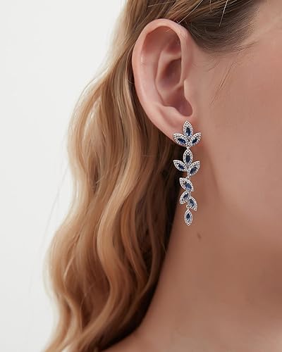 Miniatura 4 de UDYLGOON Aretes colgantes de cristal de circonita cúbica para mujer, diseño de hoja de araña, para novia, dama de honor
