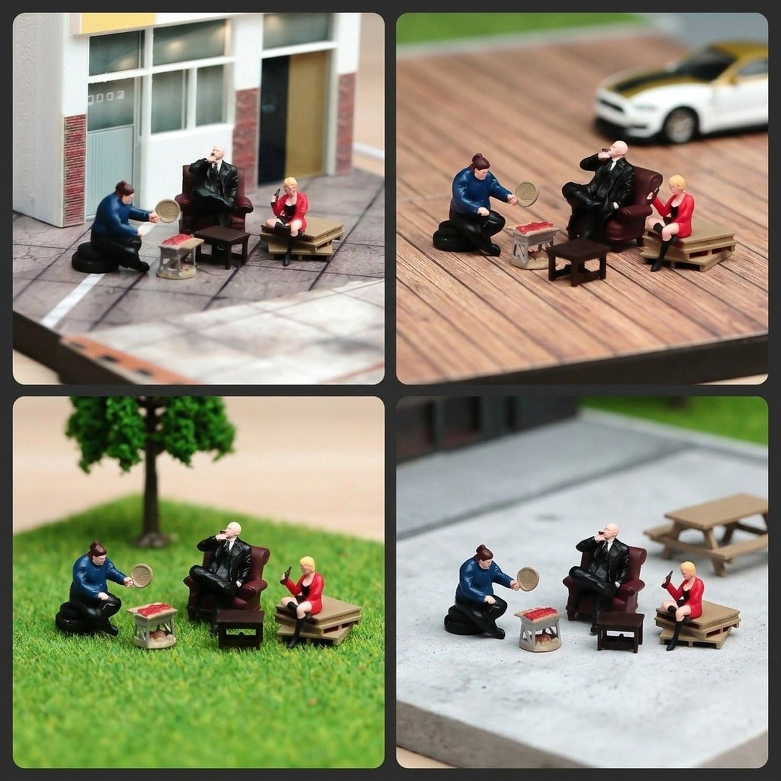 F Fityle Set di modellini di Personaggi per Scene di Barbecue in 1/64, Statuette in Resina da Collezione per Giardino delle Fate, Oggetti di Scena per, Multicolore