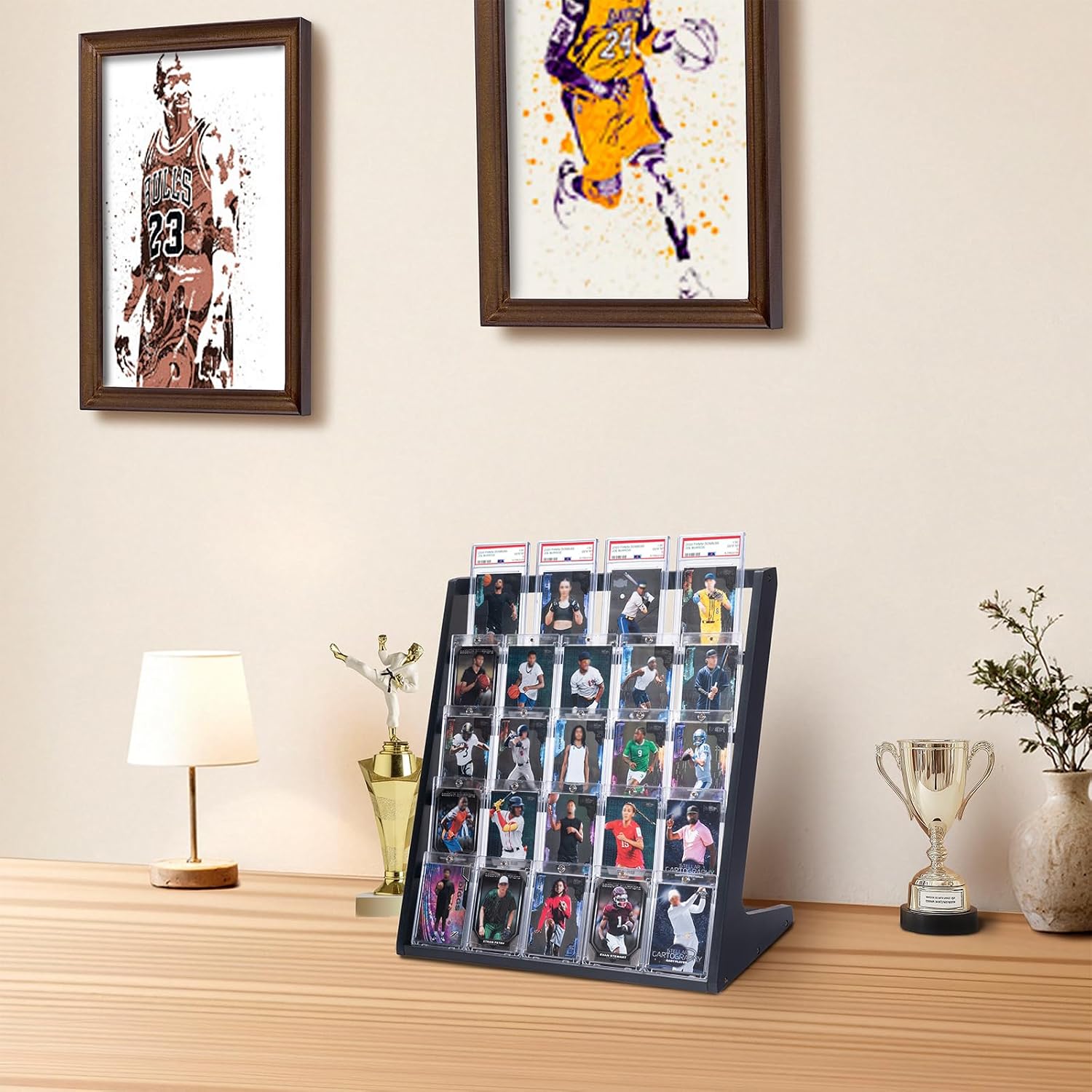 Sports Card Display Stand, 5 Tier Trading Card Display Tabletop, Black