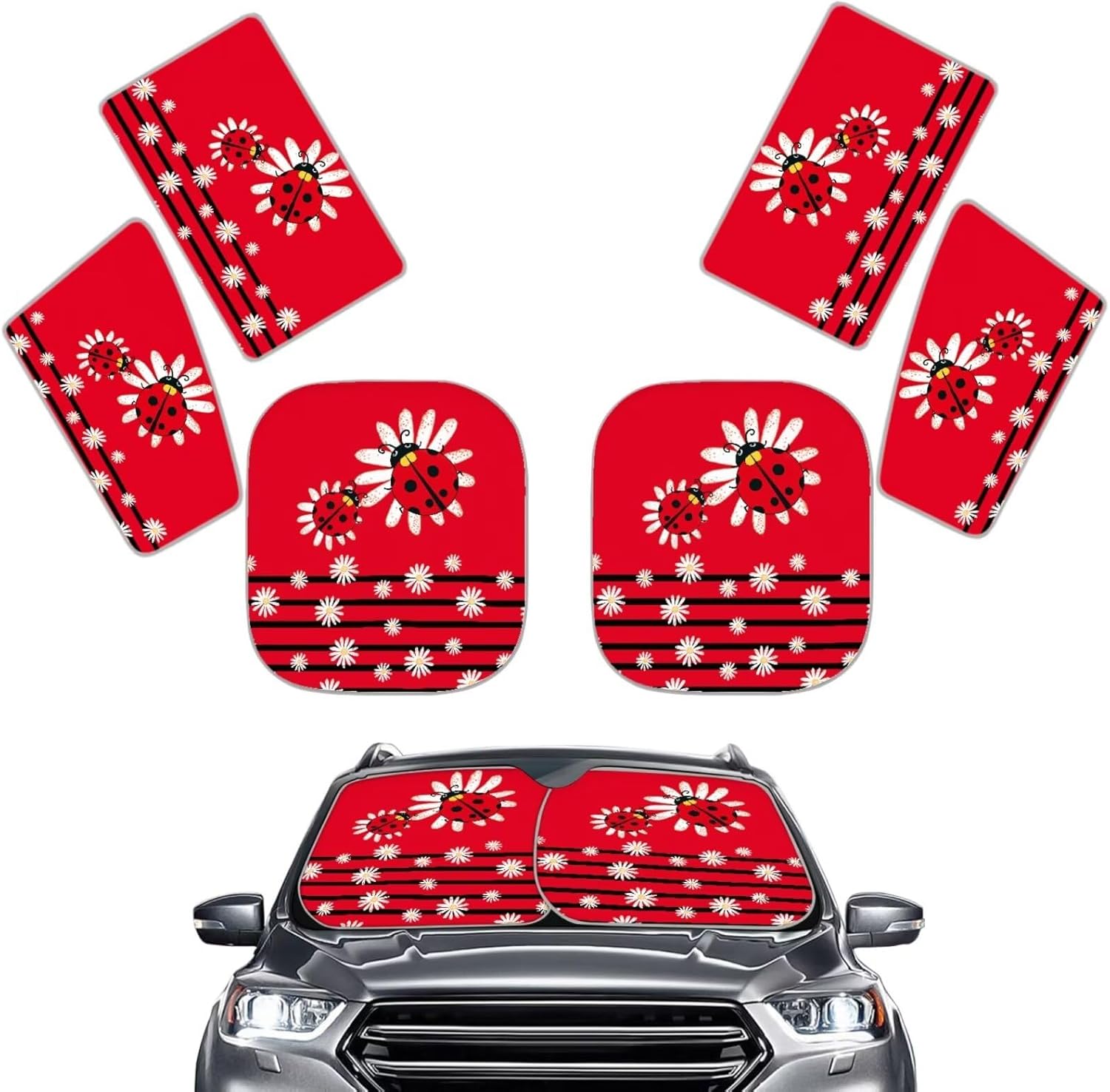 Cute Ladybug Automotive Windshield Sunshades 6 Pack Kids Side Window Curtain Protector Heat and UV Rays That Keeps Vehicle Cool Universal for Auto