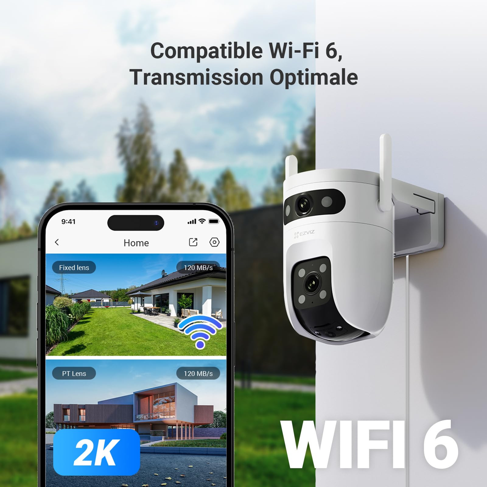 EZVIZ 3MP+3MP Caméra Surveillance WiFi Extérieure à Double Objectif, 360° PTZ Camera, Suivi Auto, Détection de Forme Humaine/Véhicule,Défense Active,Vision Nocturne Couleur 40M, C9c 2K Dual